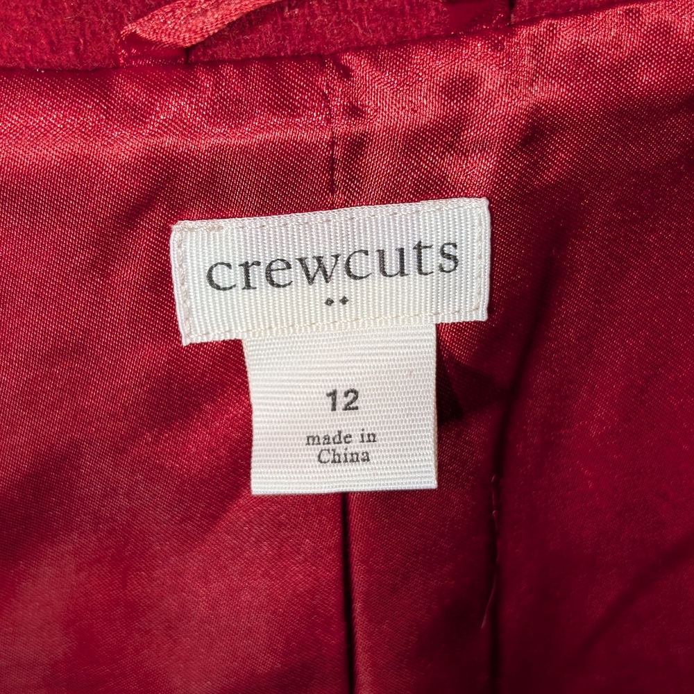 J.Crew Crewcuts Girls 12 Red Wool Blend Bow Pea Coat Zip Closure Satin Lined - Picture 4 of 9
